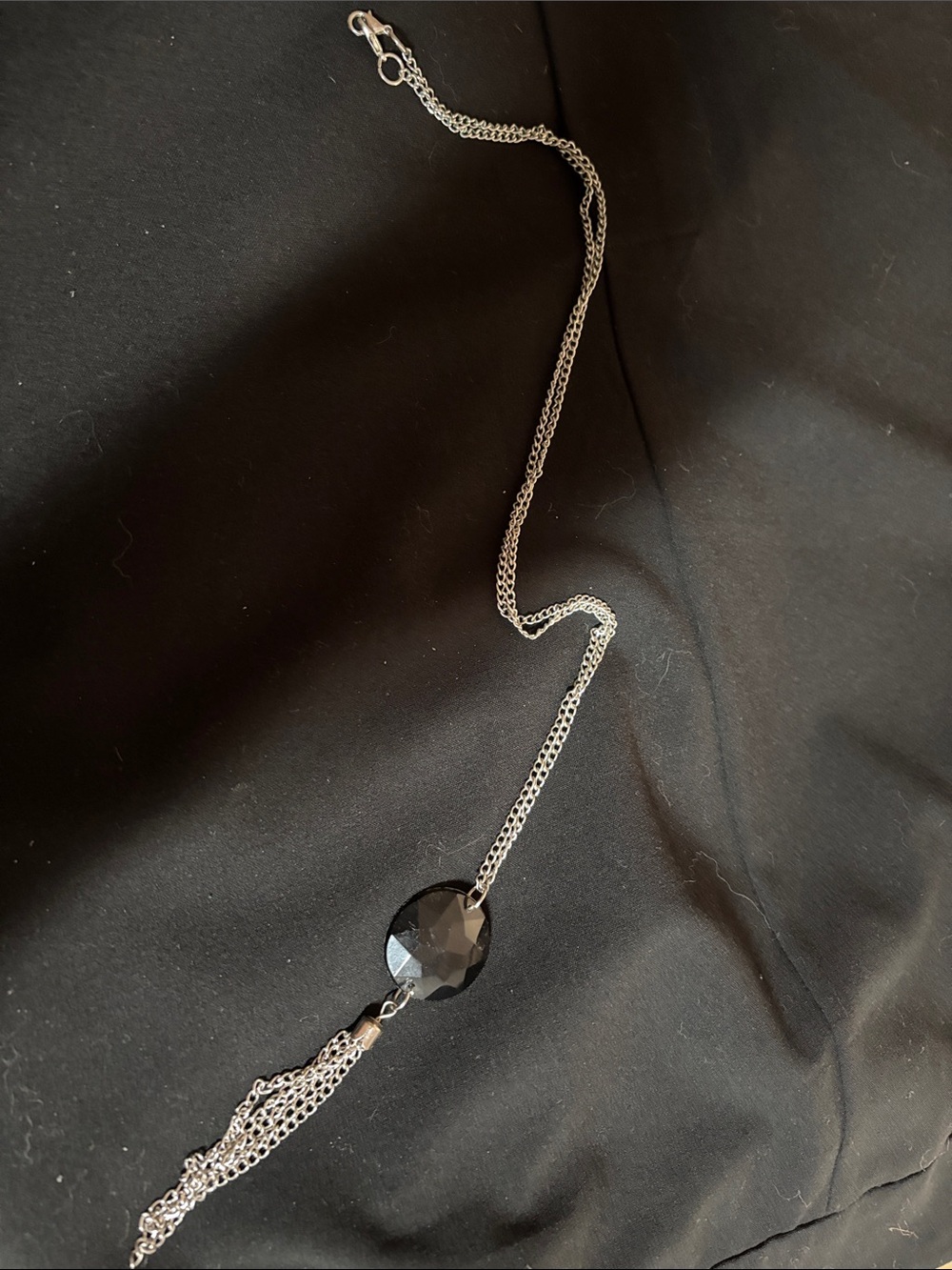 Silver Chain Necklace with Black Faceted Pendant